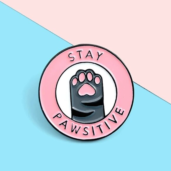 NEW| Stay Pawsitive Cat Paw Enamel Brooch Pin Accessories - Picture 5 of 7